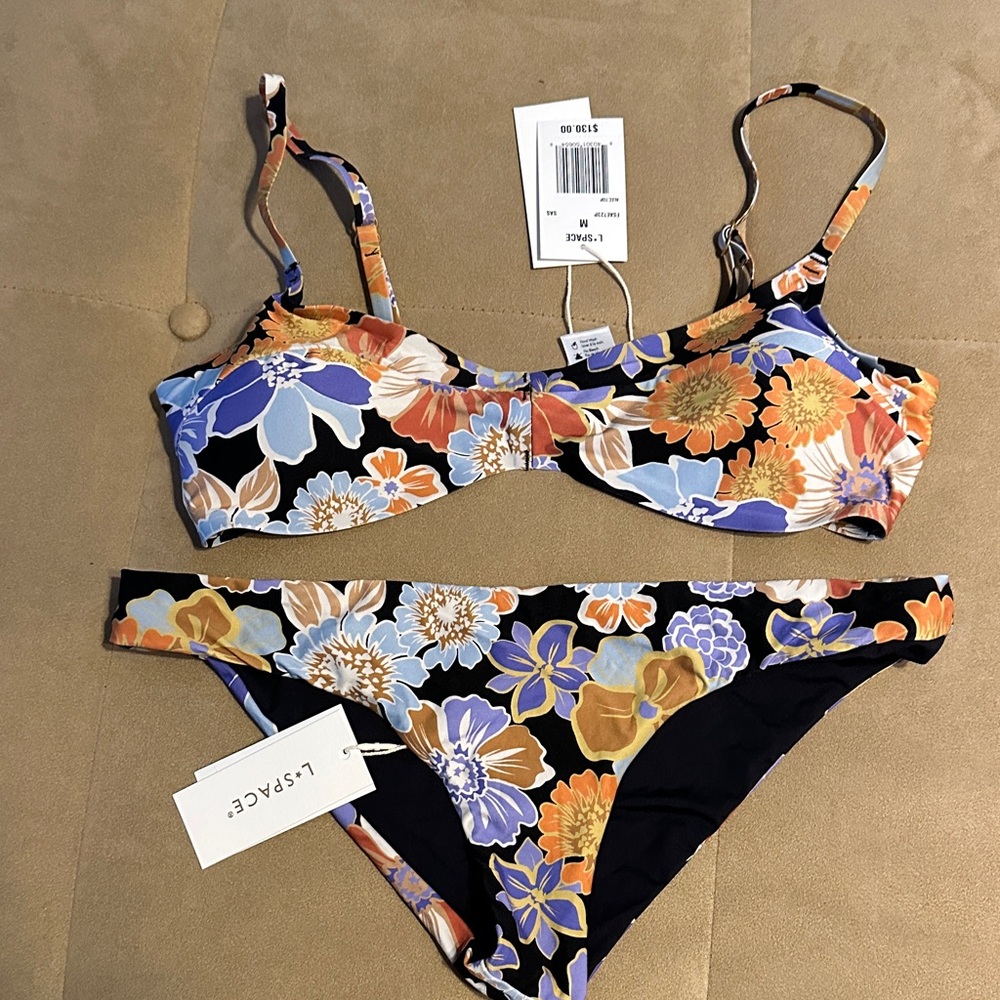 L*Space Multicolor Floral Bikini sandy bottom Alex top NWT